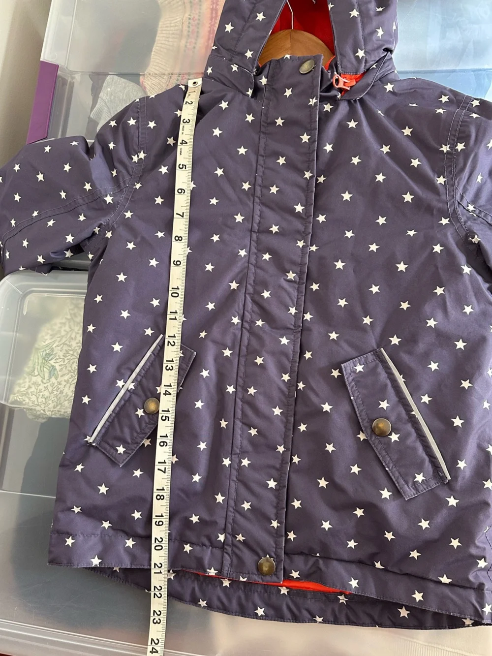 Boden Girls Purple White Stars Print Hooded Winter Jacket Size 7-8 Years